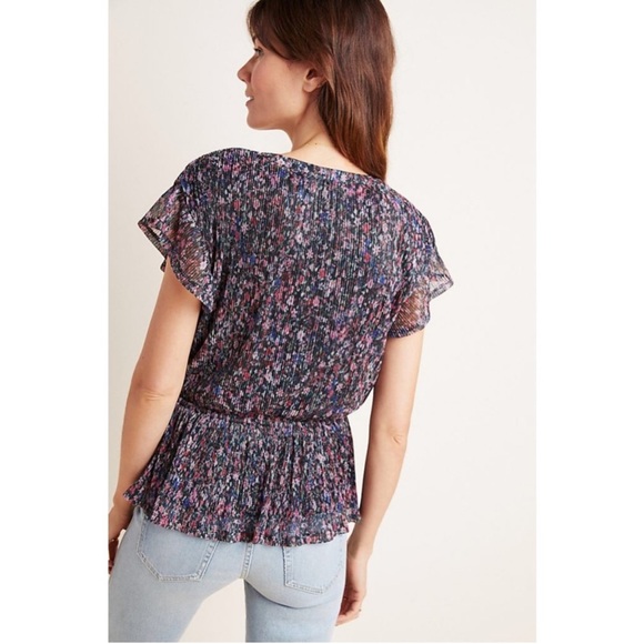Anthropologie Dionne Metallic Floral Blouse Pleated Wrap Top Multicolor XS - Picture 2 of 9